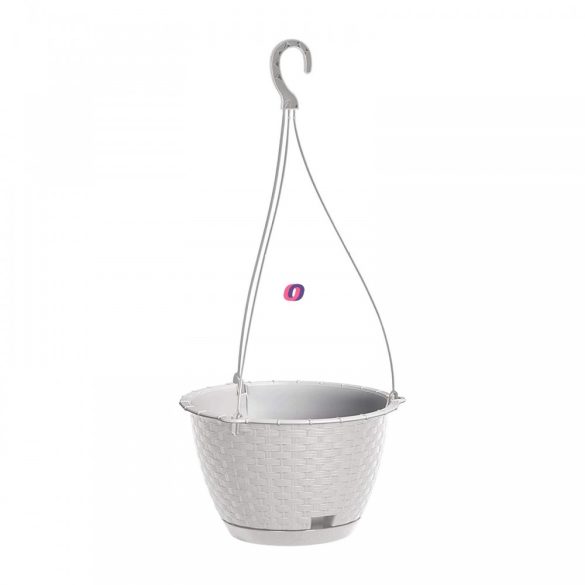 Kültéri rattan hatású kaspó felakasztható fehér 24 cm