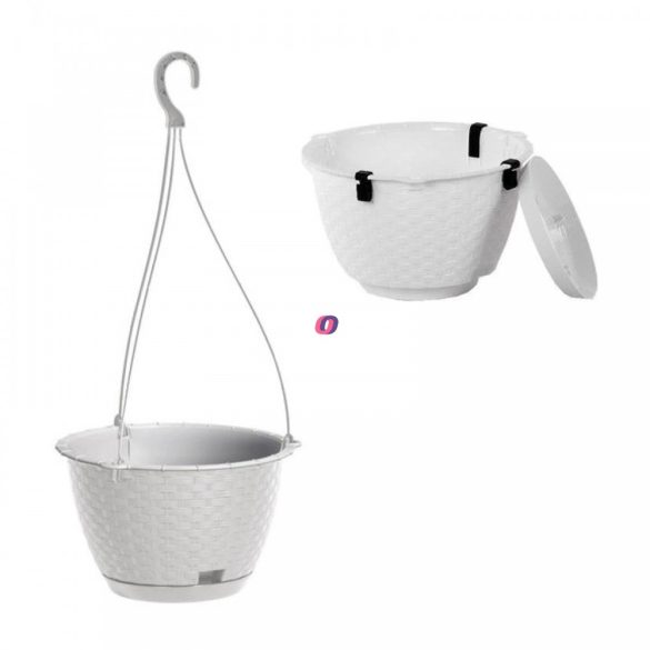 Kültéri rattan hatású kaspó felakasztható fehér 24 cm