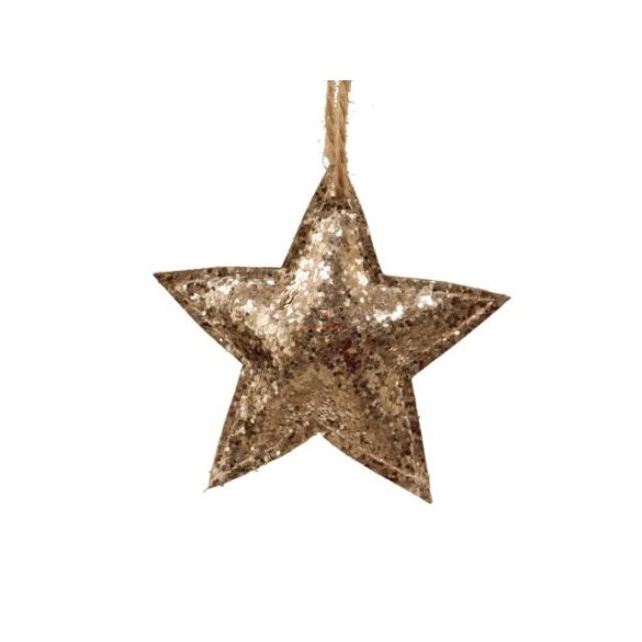 Csillag glitteres akasztós textil 8 cm arany 4 db-os szett