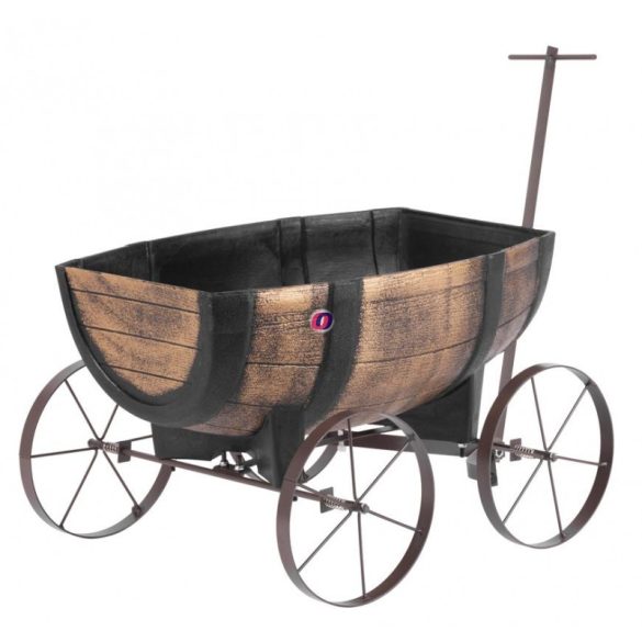 XL Kerti Ültethető hordó kocsival 'Whiskey" 41,5 x 29 x 19cm