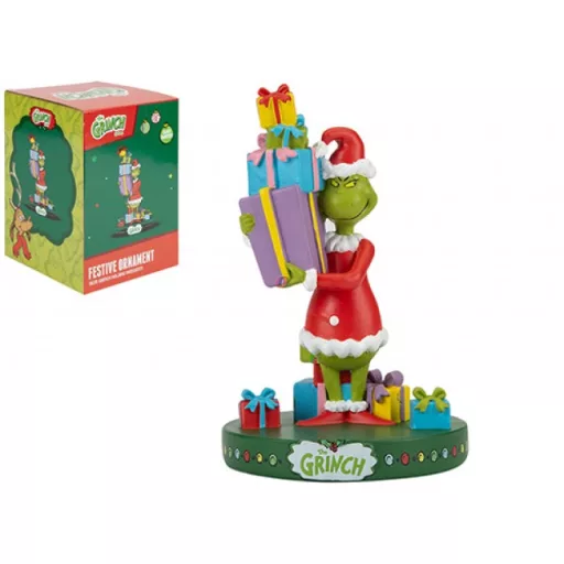 GRINCH® Karácsonyi szobor ajándékokkal díszdobozban 15 cm