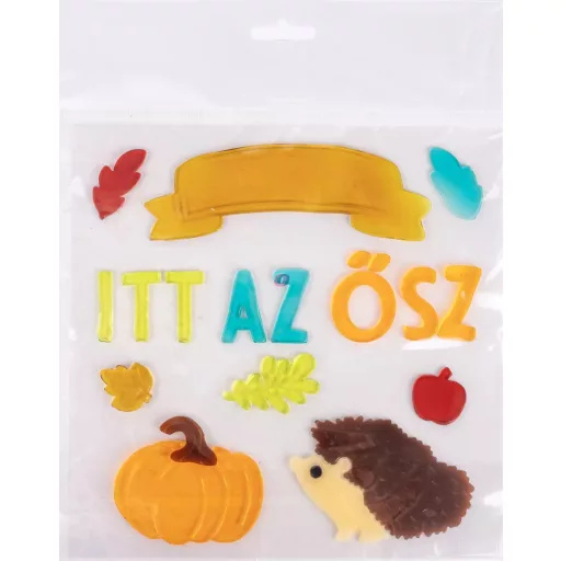 Őszi ablakdekoráció zselés, "Itt az Ősz" 25 cm, színes