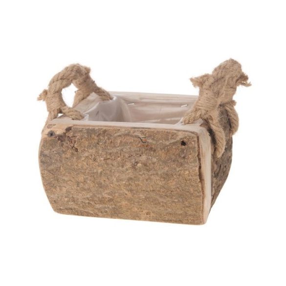 Kaspó kéreggel bélelt szögletes fa 20x20x12cm natúr