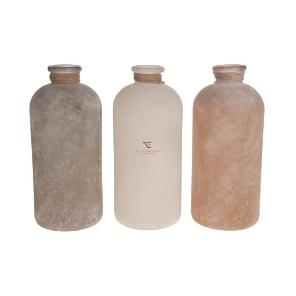 Palack üveg 11x11x25cm fehér/szürke/rózsaszín 3 féle