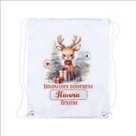 XL Egyedi neves mikulás zsák Szarvas mintával, 30x40 cm