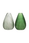 Váza levélmintás üveg 13,5x21cm v.zöld, zöld 2 féle