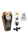 Halloween Figurák – 48 db-os Szett Szellemekkel, Csontvázakkal és Tökkel