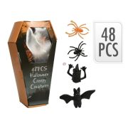   Halloween Figurák – 48 db-os Szett Szellemekkel, Csontvázakkal és Tökkel