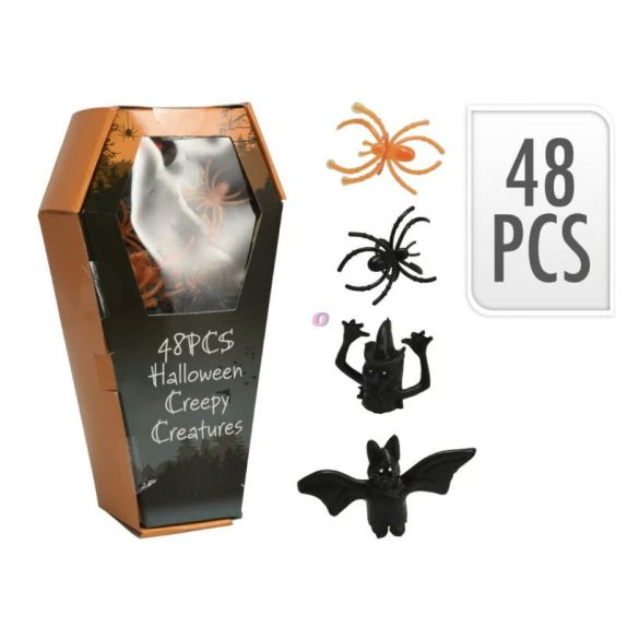 Halloween Figurák – 48 db-os Szett Szellemekkel, Csontvázakkal és Tökkel