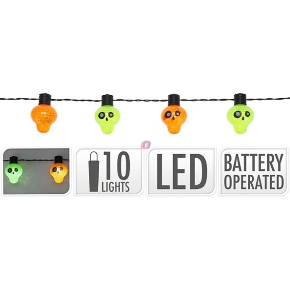 LED Fényfüzér – Halloween Koponya Design, 10 LED, 1,2 m