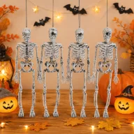 Halloween Akasztós Csontváz Dekor – 4 db-os Szett, 17 cm