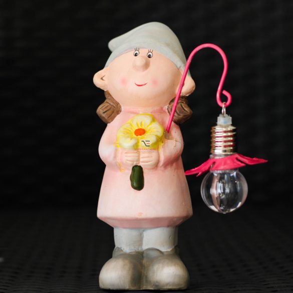 Lány lámpással rózsaszín Világító figura 16,5cm