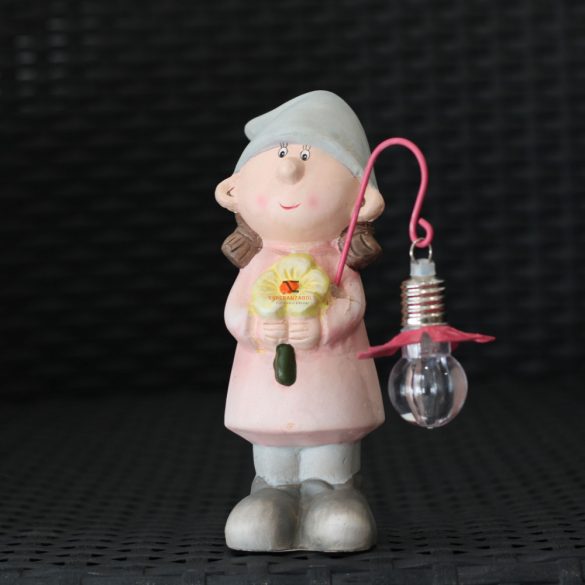Lány lámpással rózsaszín Világító figura 16,5cm