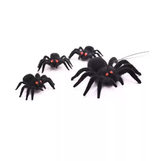 Flokkolt dekorációs pók, fekete, kb. 11 cm