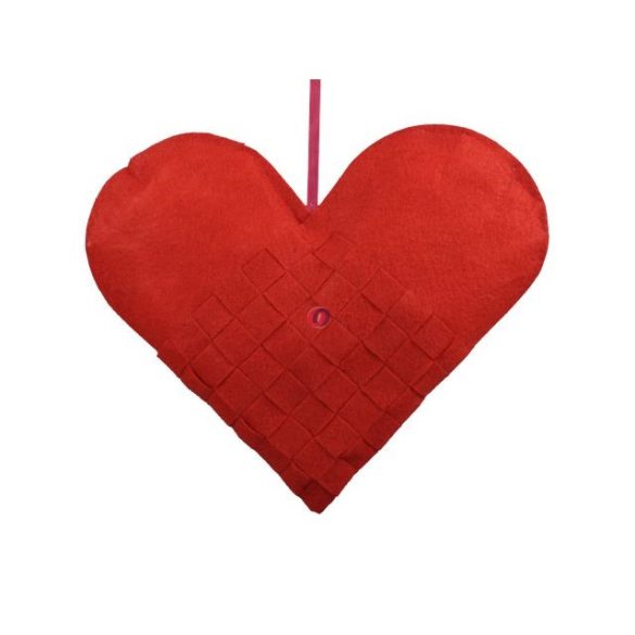 Szív akasztós textil 40cm piros