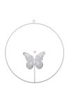 Karika pillangóval akasztós fém 30 cm fehér