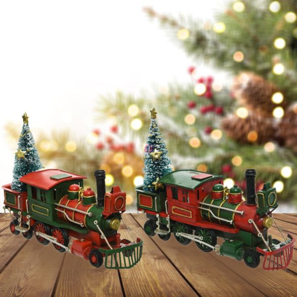 Luxury Karácsonyi mozdony figura fém 20 cm