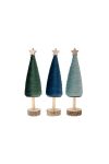 Fenyő dekor bársony,fa 38x10x10 cm türkiz,kék,zöld 3 féle karácsonyi asztaldísz