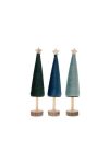 Fenyő dekor bársony,fa 47x10x10 cm türkiz,kék,zöld 3 féle karácsonyi asztaldísz