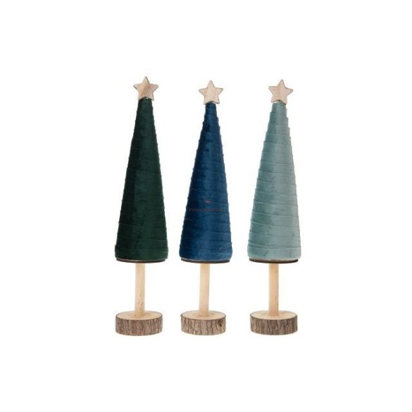 Fenyő dekor bársony,fa 47x10x10 cm türkiz,kék,zöld 3 féle karácsonyi asztaldísz