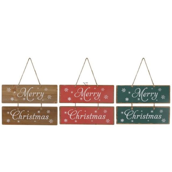 Merry Christmas tábla akasztós fa 30x21,5x0,8 cm natúr,piros,zöld 3 féle karácsonyi ajtódísz