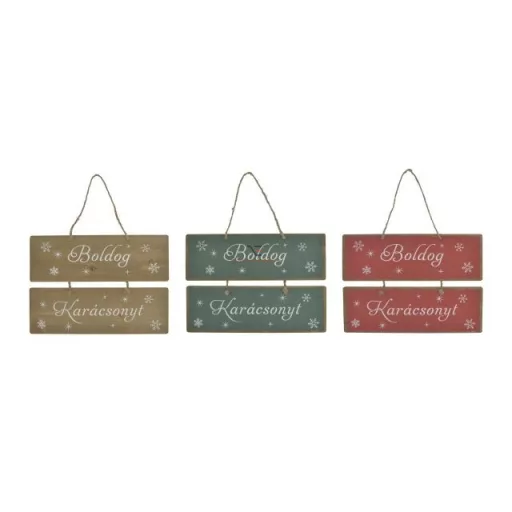 Boldog Karácsonyt tábla akasztós fa 30x21,5x0,8 cm natúr,piros,zöld 3 féle