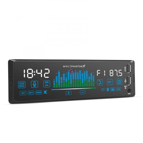Fejegység "PhantomX" - 1 DIN - 4 x 50 W - gesztusverzélés - BT - MP3 - AUX - USB