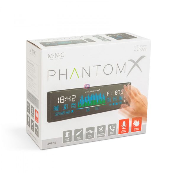Fejegység "PhantomX" - 1 DIN - 4 x 50 W - gesztusverzélés - BT - MP3 - AUX - USB