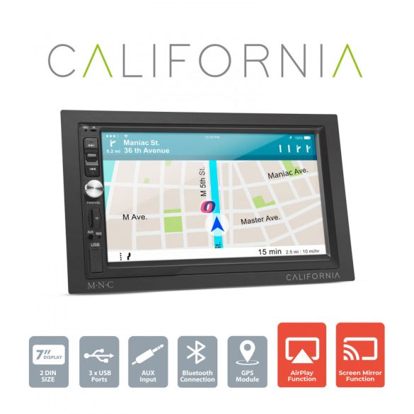 MNC Multimédiás fejegység "California" - 2 DIN - 4 x 50 W - WiFi - BT - MP5 - AUX - SD - USB