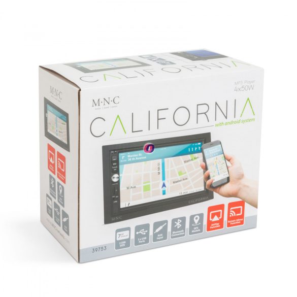 MNC Multimédiás fejegység "California" - 2 DIN - 4 x 50 W - WiFi - BT - MP5 - AUX - SD - USB
