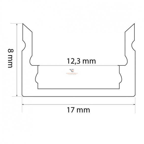 LED aluminium profil sín 2000 x 17  x 8 mm  U profil
