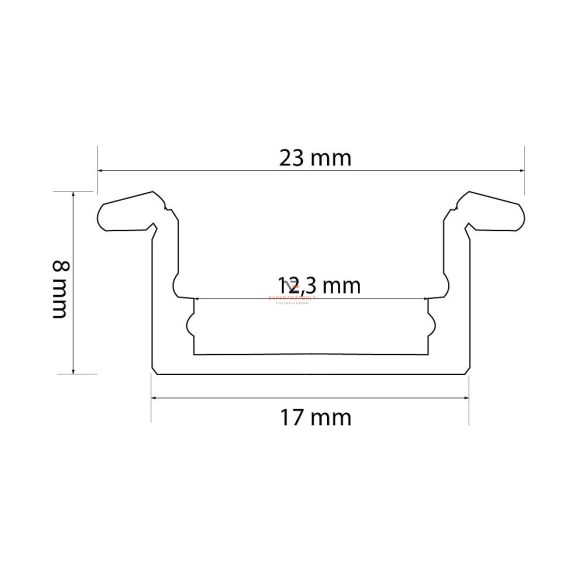 LED aluminium profil sín 1000 x 23(17) x 8 mm süllyeszthető U profil