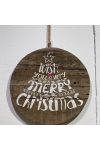 Fali dekor Merry Christmas felirattal, kerek fa 38cm natúr, fehér