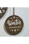 Fali dekor Winter Wonderland felirattal, kerek fa 20cm natúr, fehér