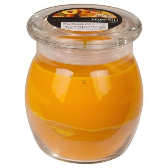 Illatgyertya üvegben 9x11cm mangó,papaya
