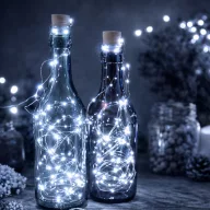   Borosüveg dugó fényfüzér világítás 20 LED hidegfehér