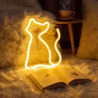   Neon macska LED lámpa melegfehér  - USB + elemes működés 23,3 cm