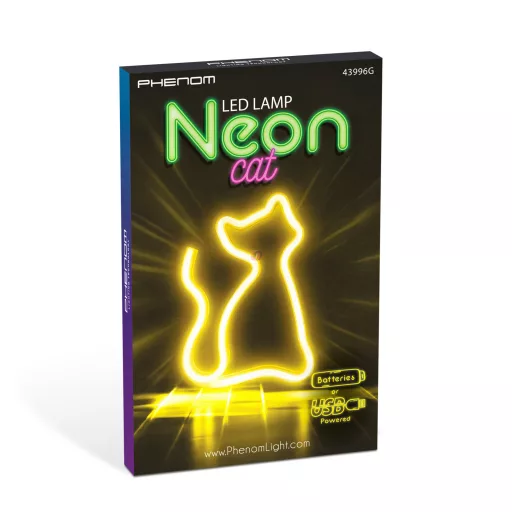 Neon macska LED lámpa melegfehér  - USB + elemes működés 23,3 cm