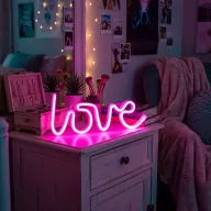   Neon rózsaszín "Love" felirat LED lámpa  - USB + elemes működés 34 cm