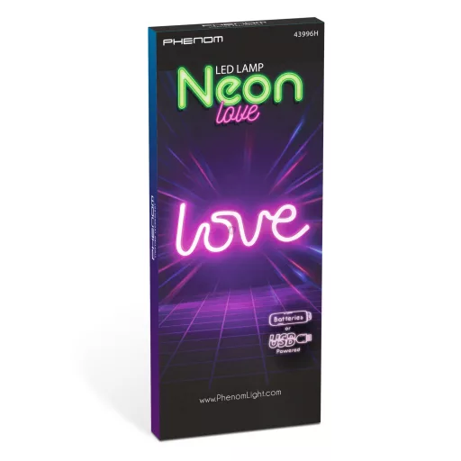 Neon rózsaszín "Love" felirat LED lámpa  - USB + elemes működés 34 cm