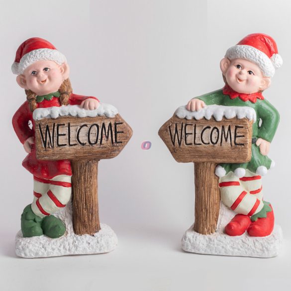 Karácsonyi ELF Manó welcome táblával 35 cm 2 féle választható