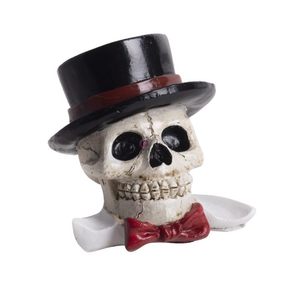 Halloweeni dekor figura koponya kalapban 9,3 cm