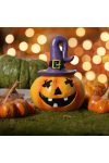 Halloweeni dekor tök boszi kalapban 10,2 cm