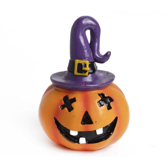 Halloweeni dekor tök boszi kalapban 10,2 cm