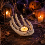 Halloweeni mécsestartó csontváz kéz 14 cm