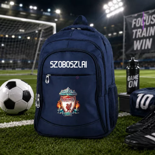 Liverpool stílusú Iskolatáska személyre szabható, egyedi névvel Sötétkék