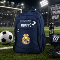   Real Madrid stílusú Iskolatáska személyre szabható, egyedi névvel  Sötétkék