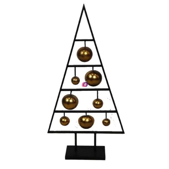 Fenyőfa gömbökkel álló fém 38,5x9,5x74,5cm fekete, arany