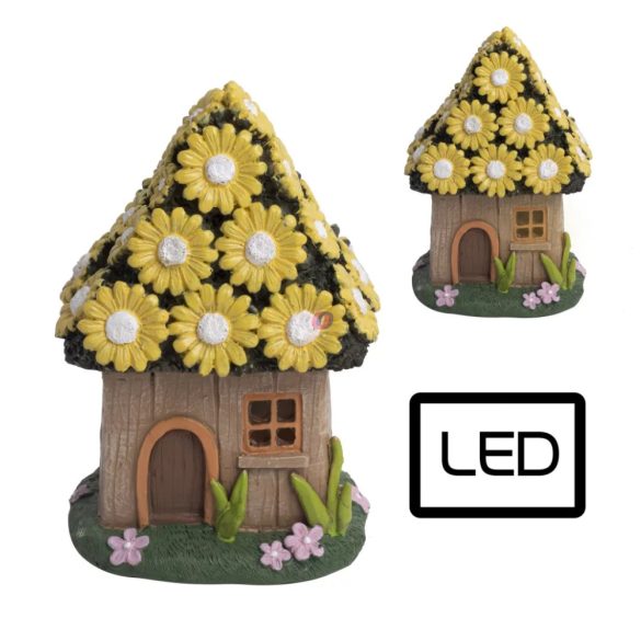 Viláűgító Tündérkert Ház világító 11 cm Virágos, sárga 13 cm