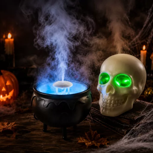 Halloweeni gőzös párásító, füstgép - koponya vagy üst formában
